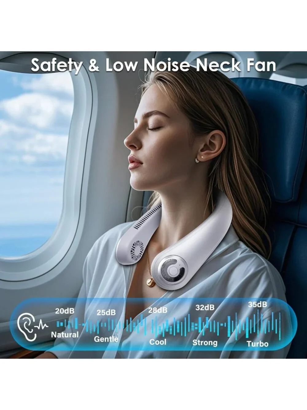 Personal Neck Fan Lightweight Cooling Rechargeable 5-Speed Quiet Gray
